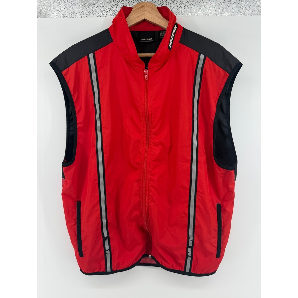 Vintage No Fear Mens Red Black Reflective Cycling Athletic Vest XL Full Zip Mesh